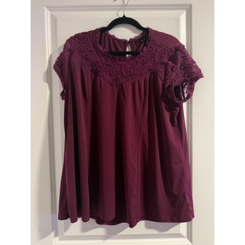torrid Plum Crochet Yoke Short Sleeve Top